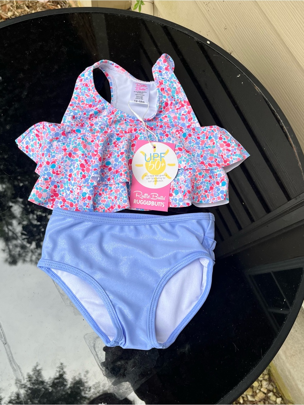 Ruffle Butts Pink, Teal & Purple Ruffle Bathing Suit Set